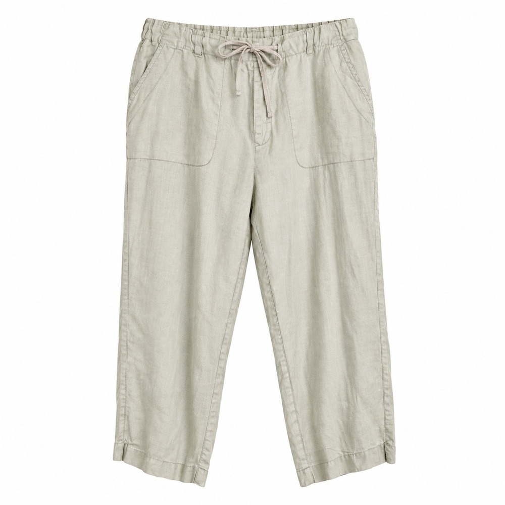 St John's Bay  Pants Sz 12 %100 Linen Cropped Minimalist Coastal Wide Leg Travel